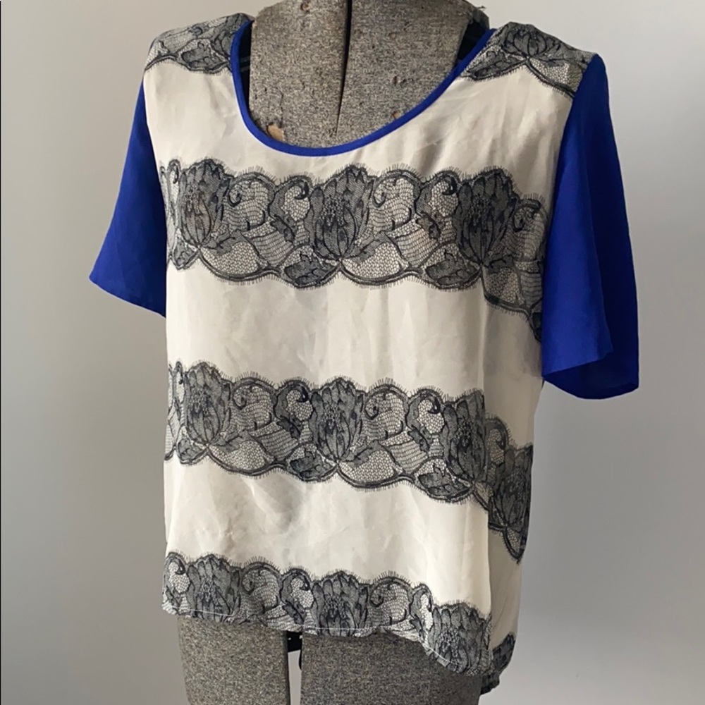 Royal blue and dark beige chiffon top